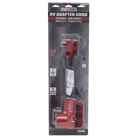 Valterra 15AM-50AF ADAPTER CORD, 12IN, RED, CARDED A10-1550VP